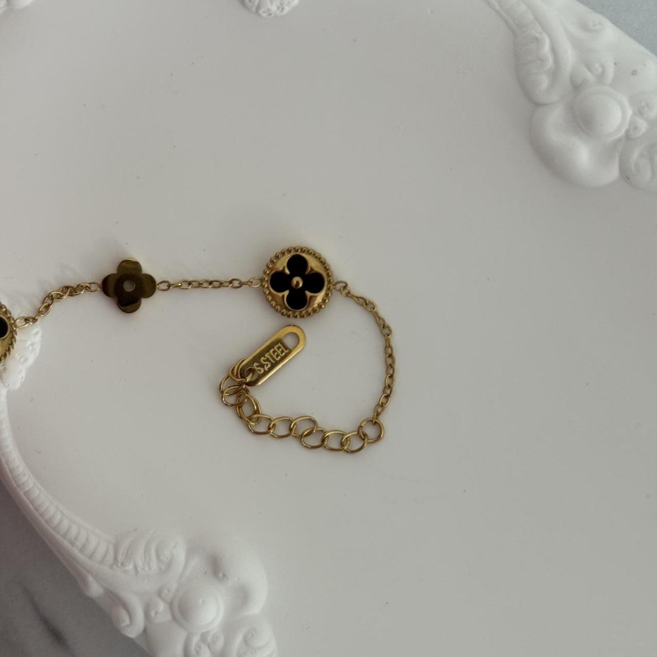 Gold Bracelet Black Flowers