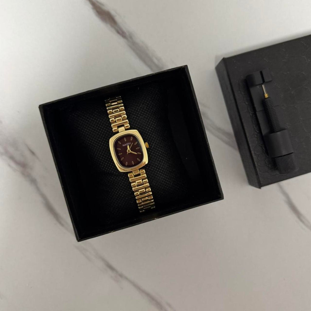 Gold/Burgundy Mini Watch