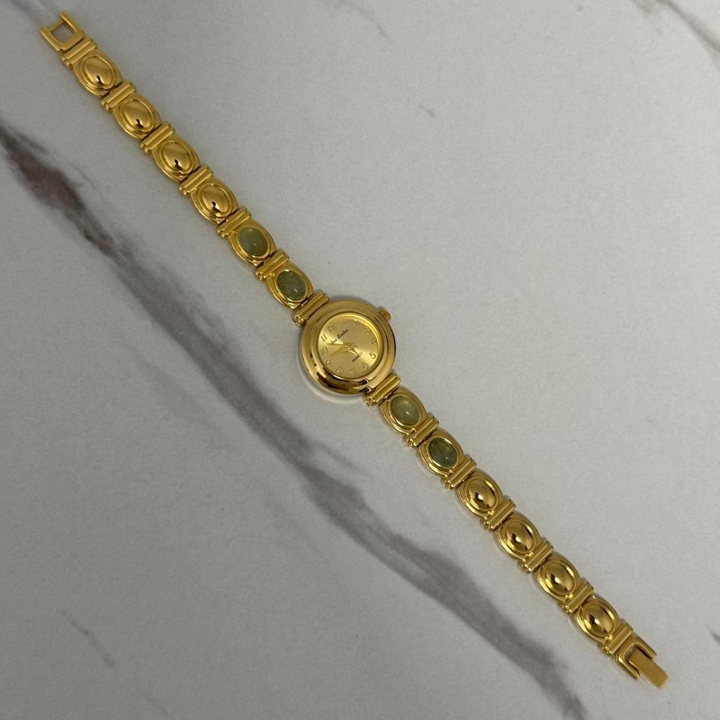 Gold/Green Stones Watch