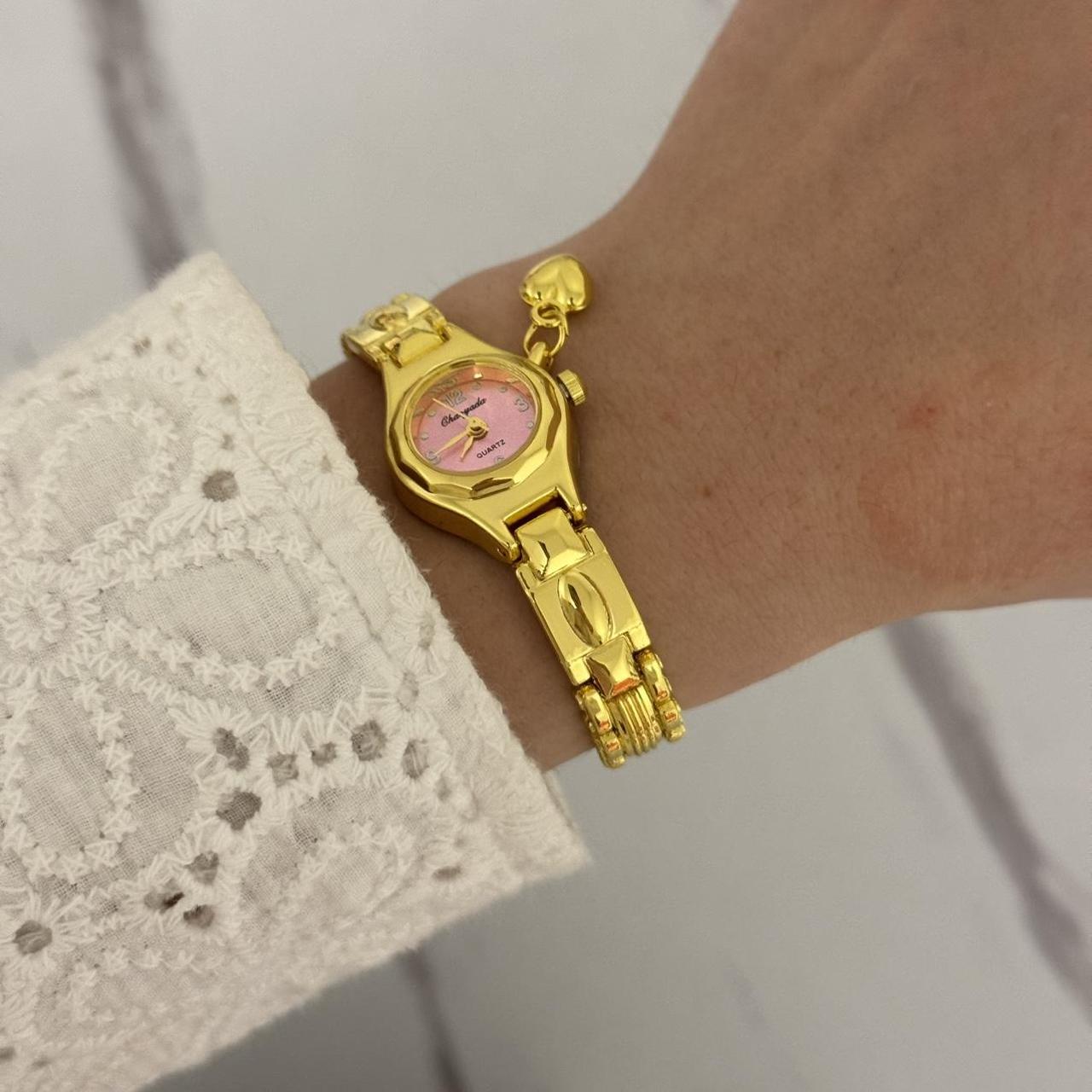 Gold/Pink Mini Watch Heart Charm