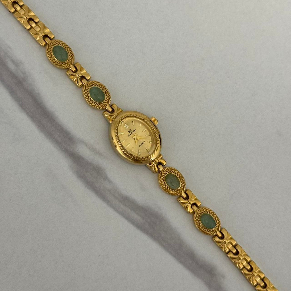 Elina Gold Watch Green Stones