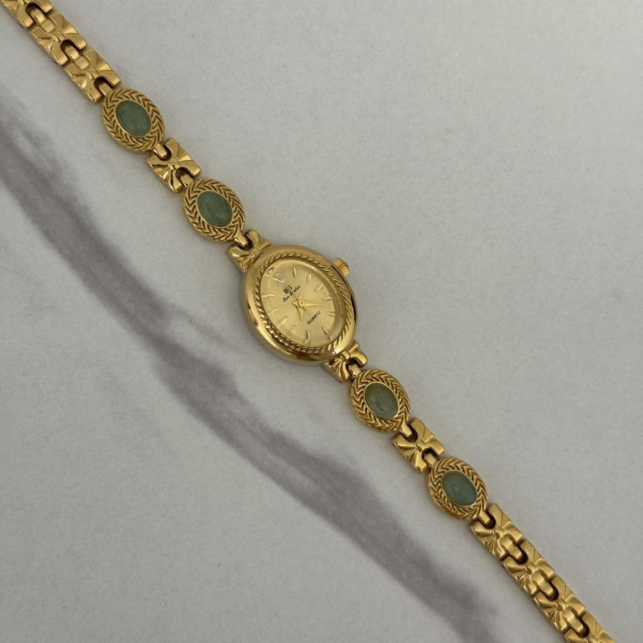 Elina Gold Watch Green Stones