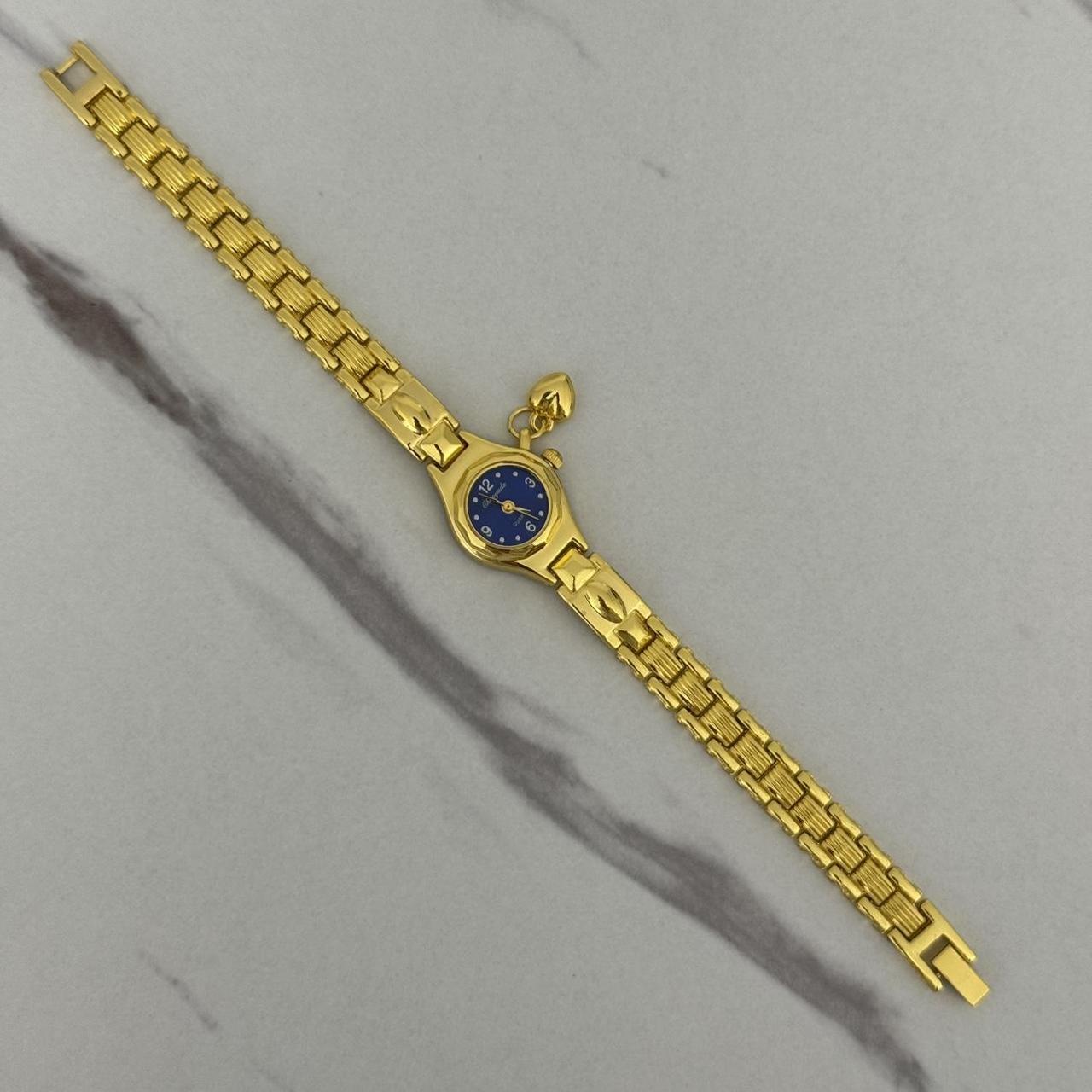 Gold/Blue Mini Watch Heart Charm