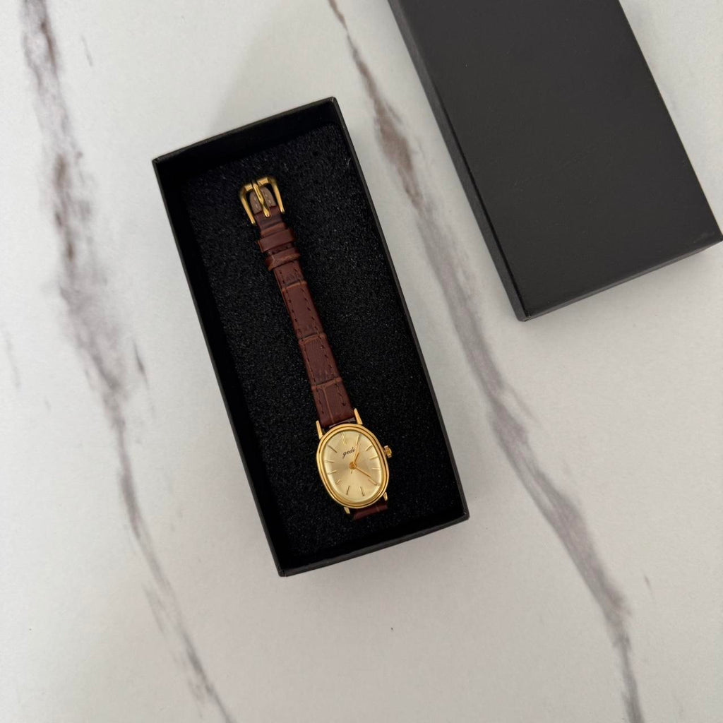 Watch Gold Brown Leather Strap