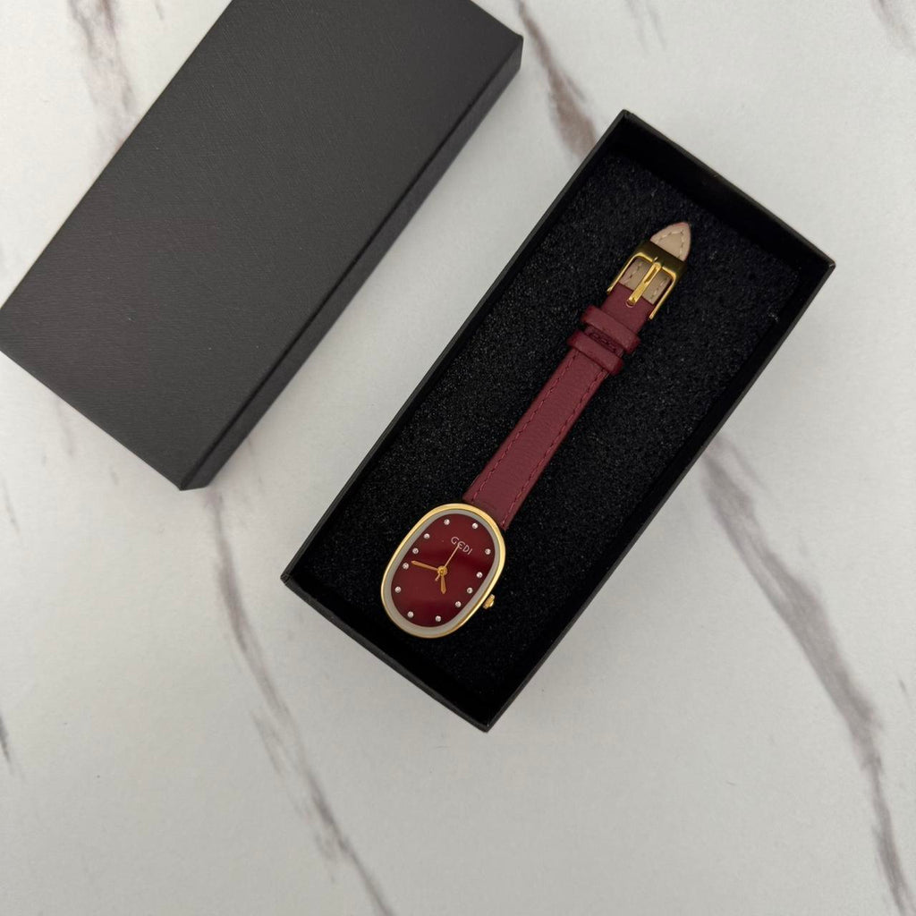 Retro Burgundy/Gold Watch