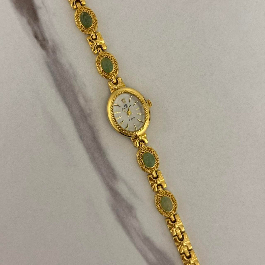 Elina Gold/Green Stones Mini Watch