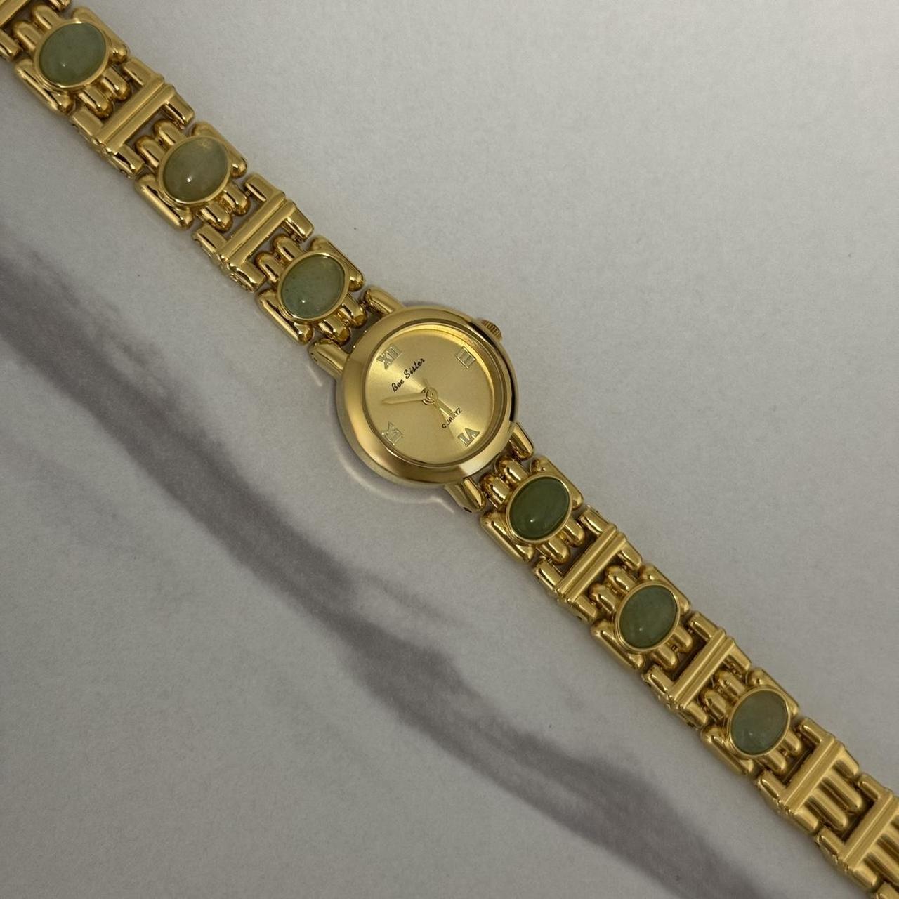 Gold/Green Stones Watch