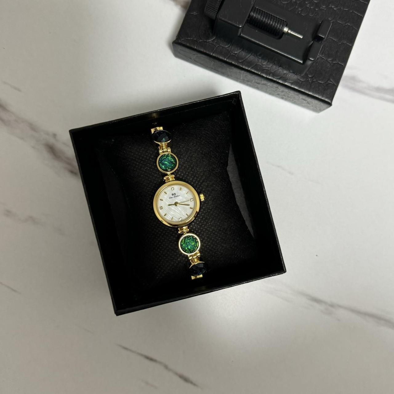 Gold Watch Bracelet Green/Blue Stones