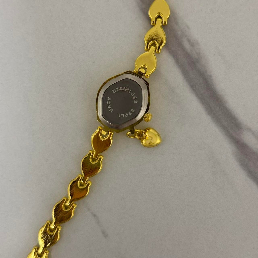 Gold/Black Mini Watch Heart Charm