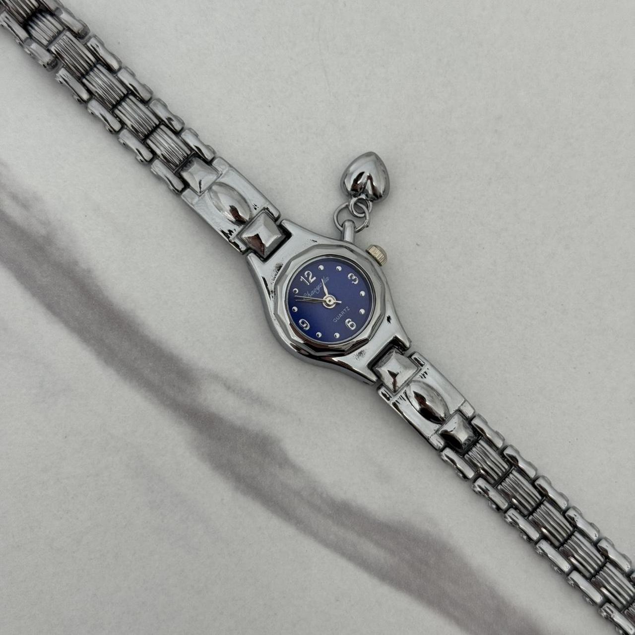Silver Blue Watch Bracelet Heart Charm