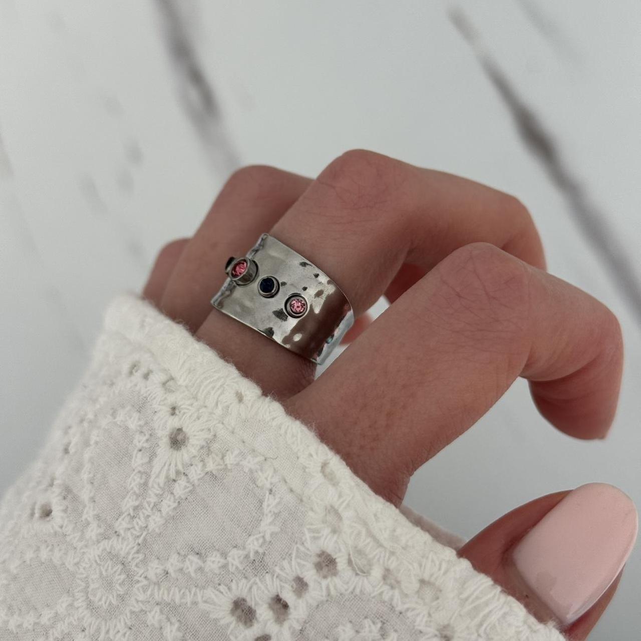 Wide Silver Multicoloured Zirconium Stones Ring