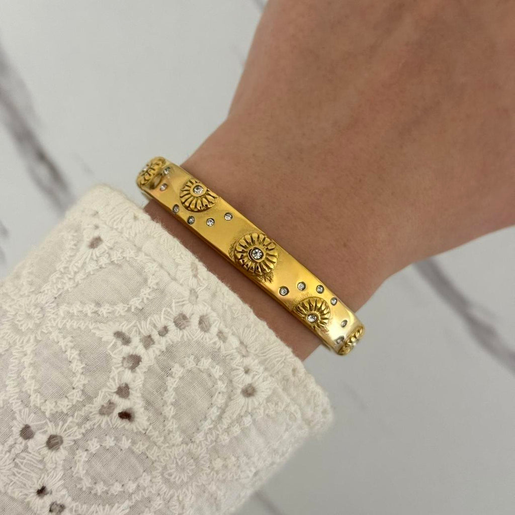 Vintage Vibe Gold Sun Flowers Zircon Stones Bracelet