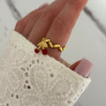 Vintage Vibe Gold Red Cherry Charm Ring