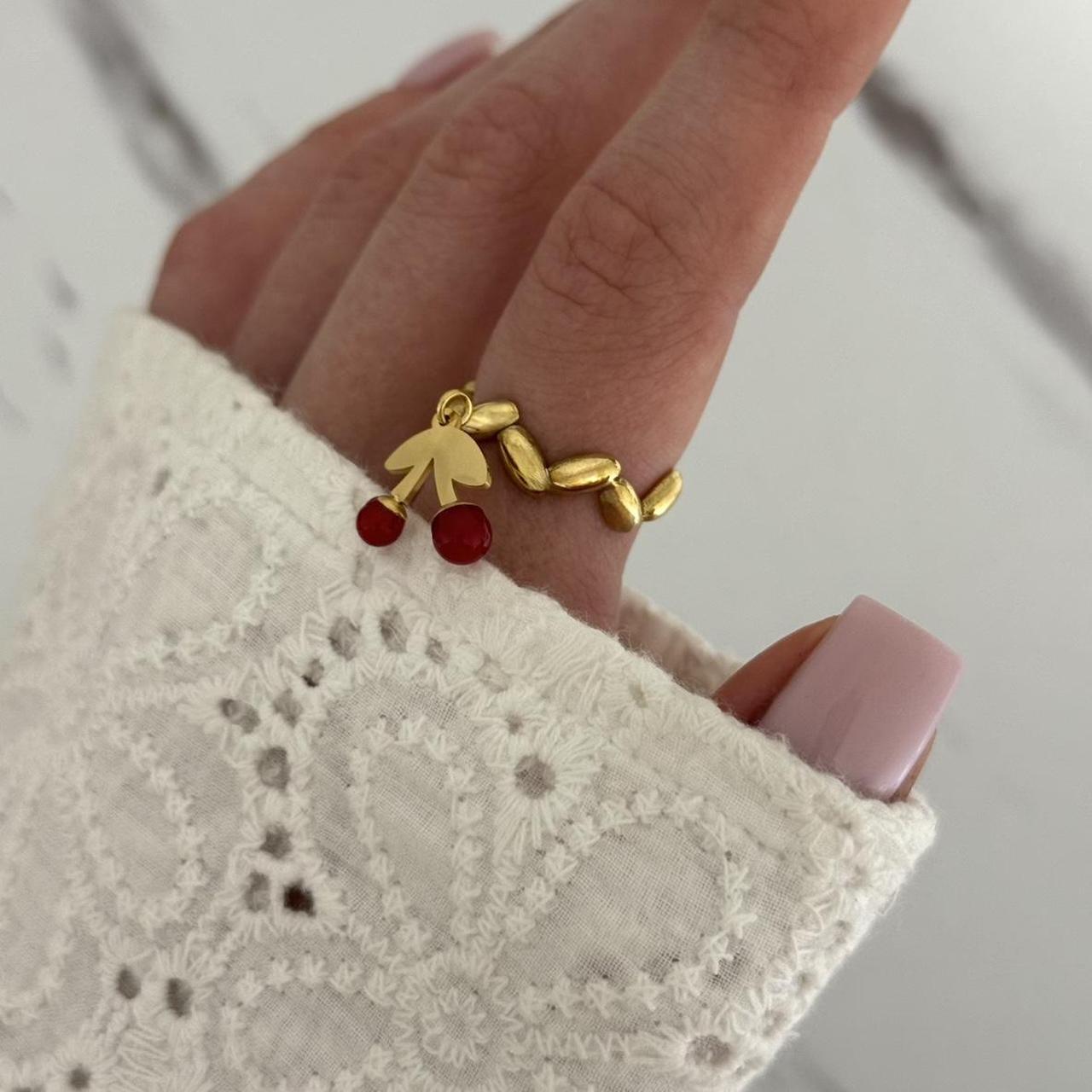 Vintage Vibe Gold Red Cherry Charm Ring