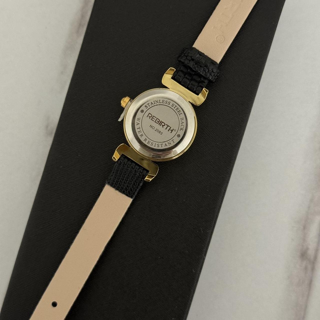 Round Gold mini Watch Black/Brown Leather Strap