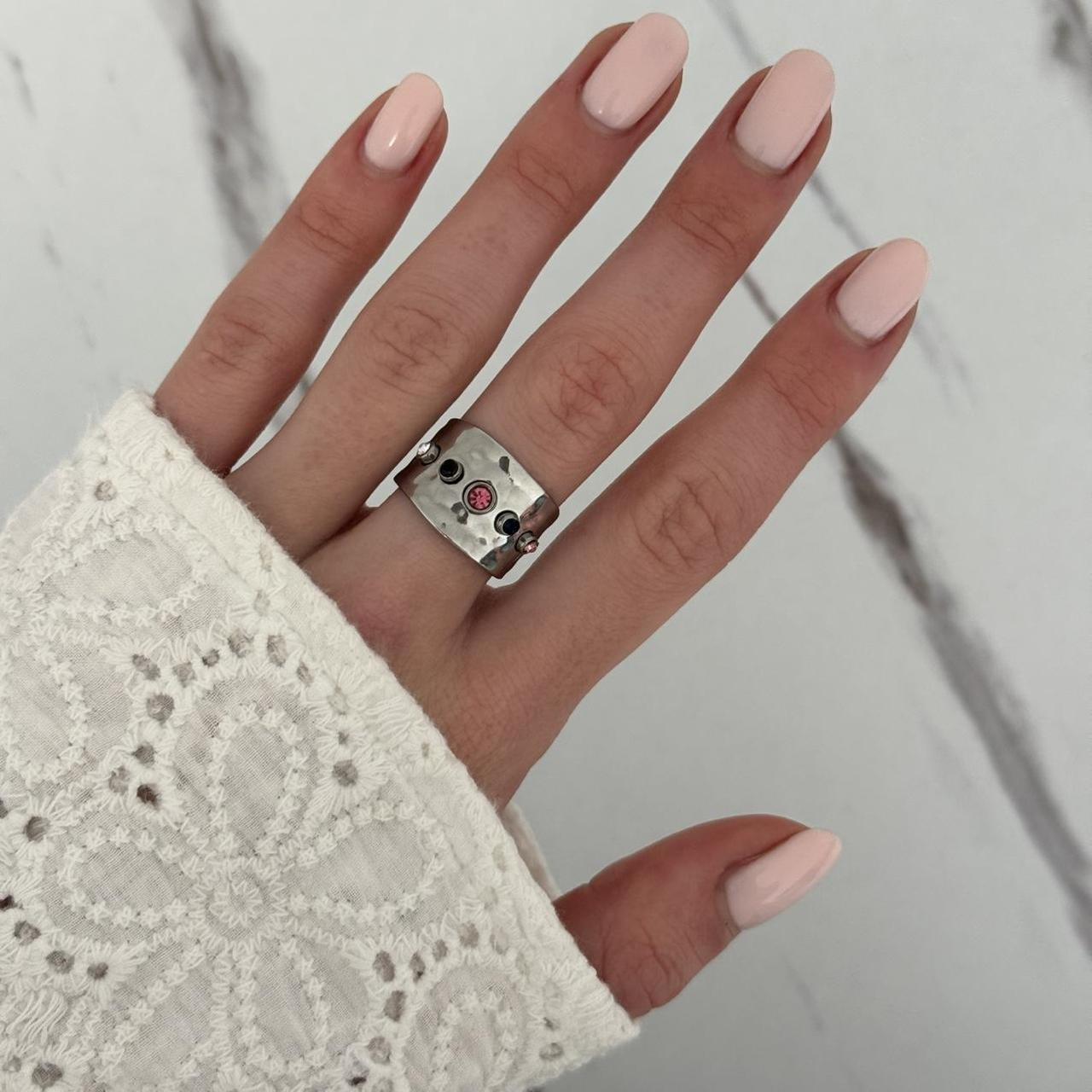 Wide Silver Multicoloured Zirconium Stones Ring