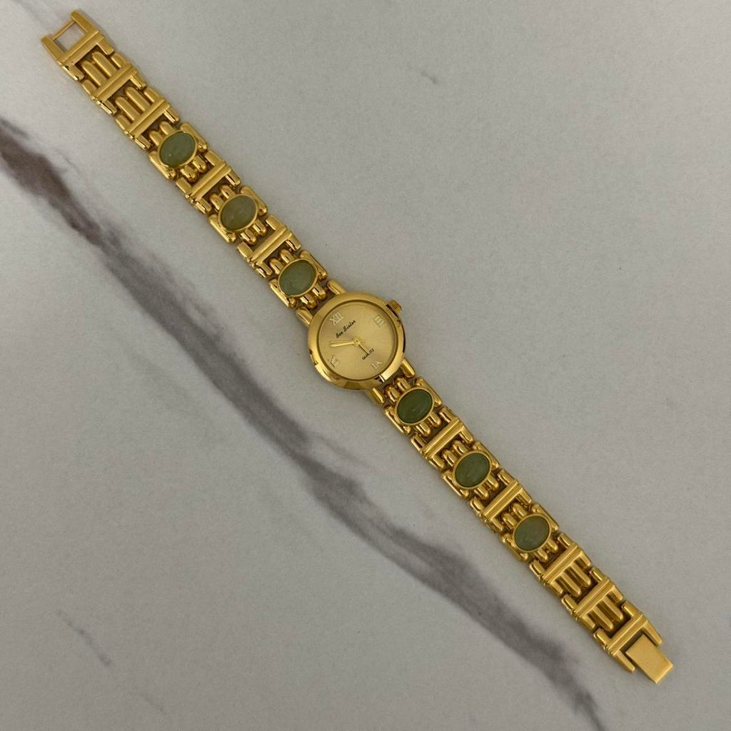 Gold/Green Stones Watch