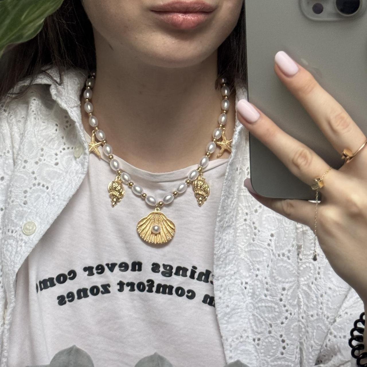 Pearl/Gold Charms Chain Necklace