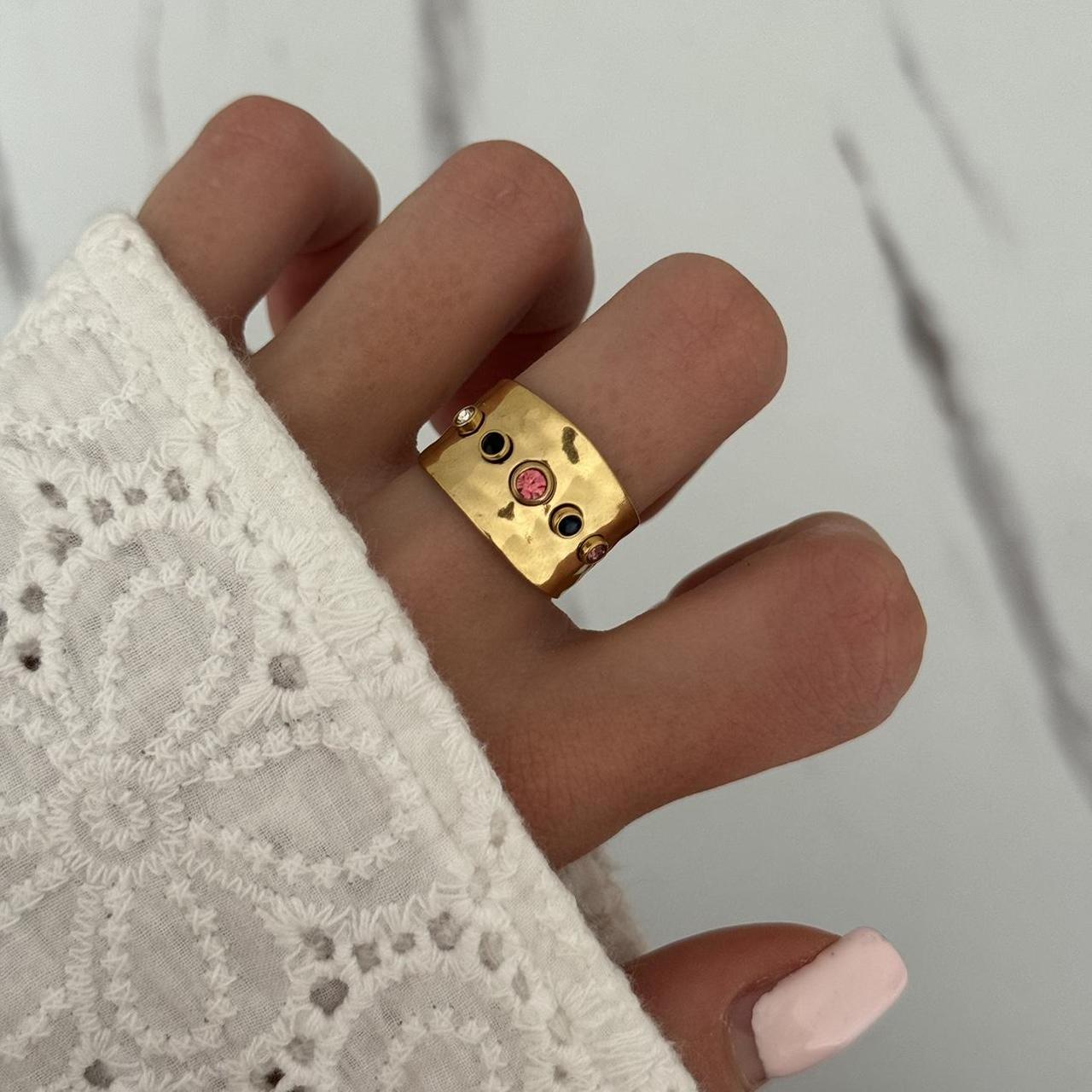 Wide Gold Multicolour Zirconium Stones Ring