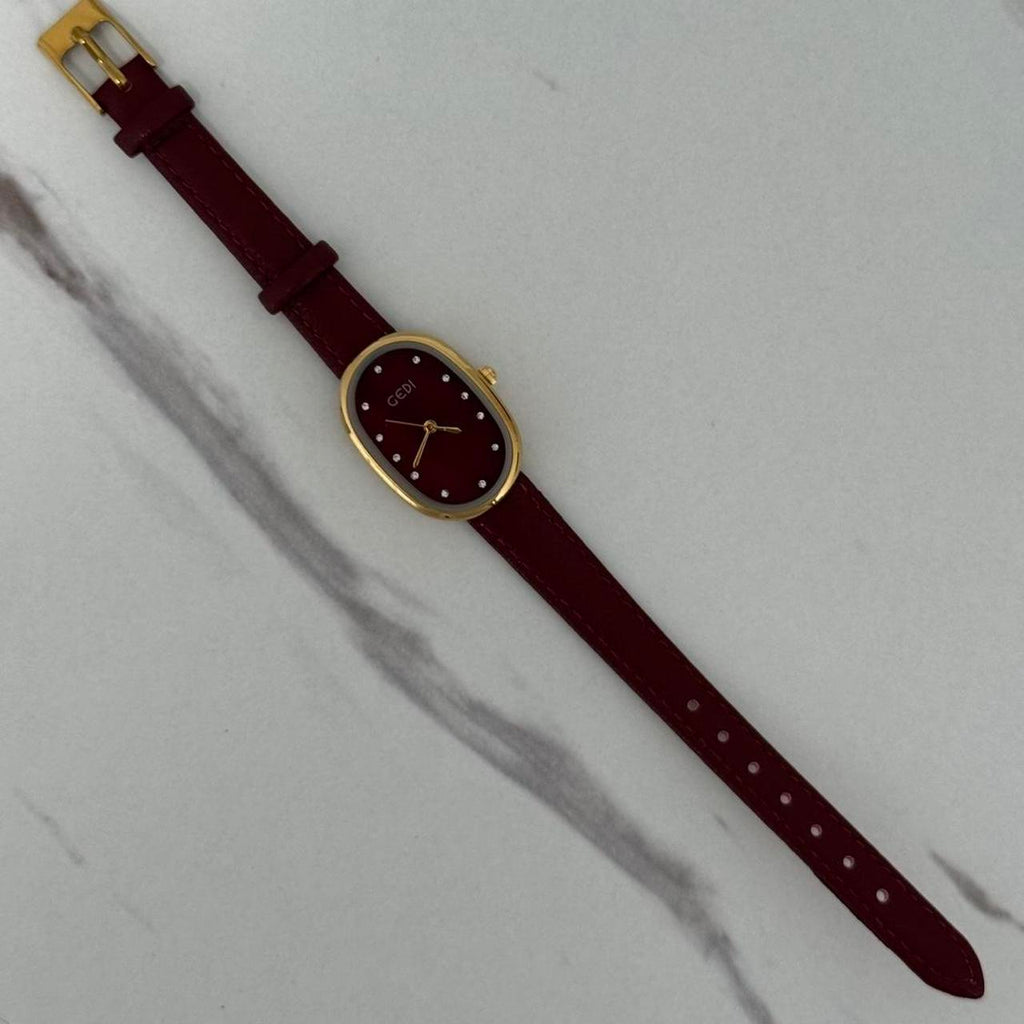 Retro Burgundy/Gold Watch
