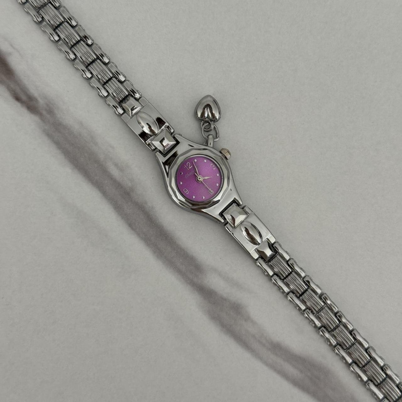 Silver/Purple mini Watch Heart Charm