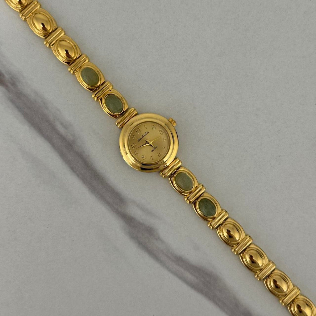 Gold/Green Stones Watch