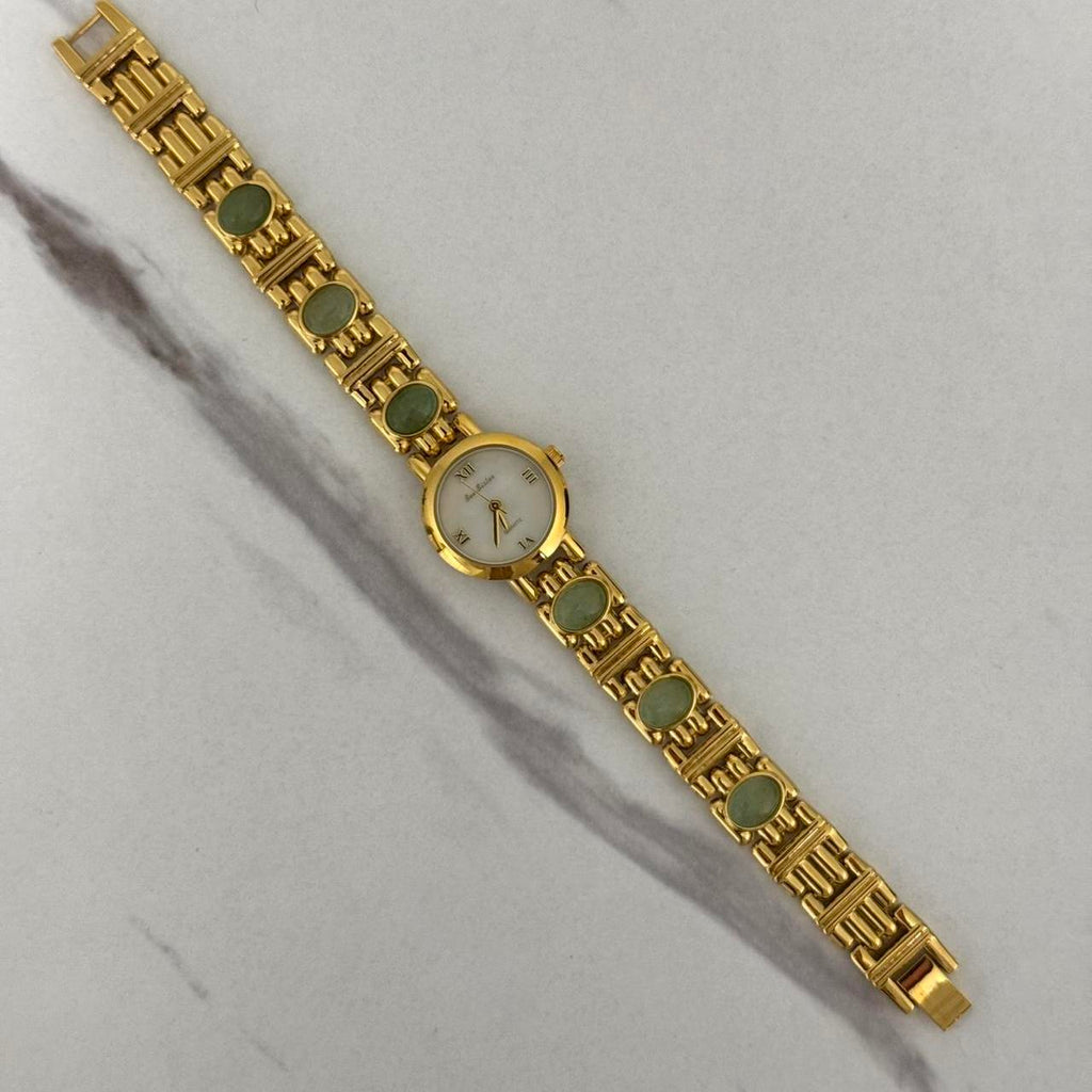 Gold/Green Stones Watch