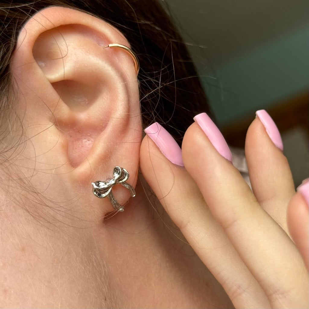 Earrings With Silver Bow