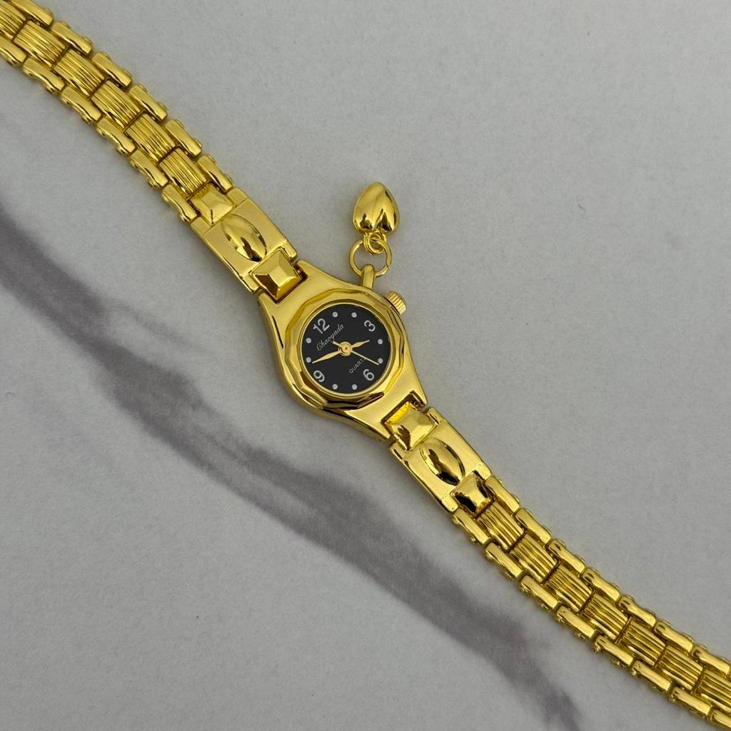 Gold/Black mini Watch Heart Charm