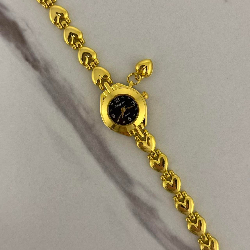Gold/Black Mini Watch Heart Charm