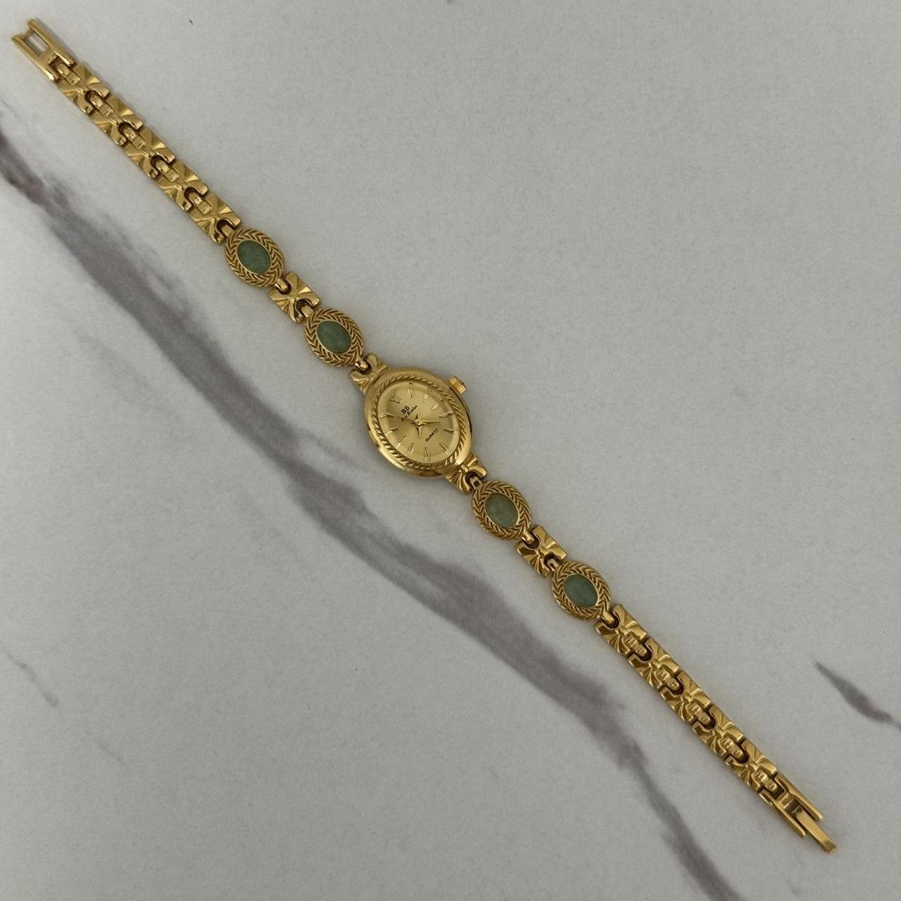 Elina Gold Watch Green Stones