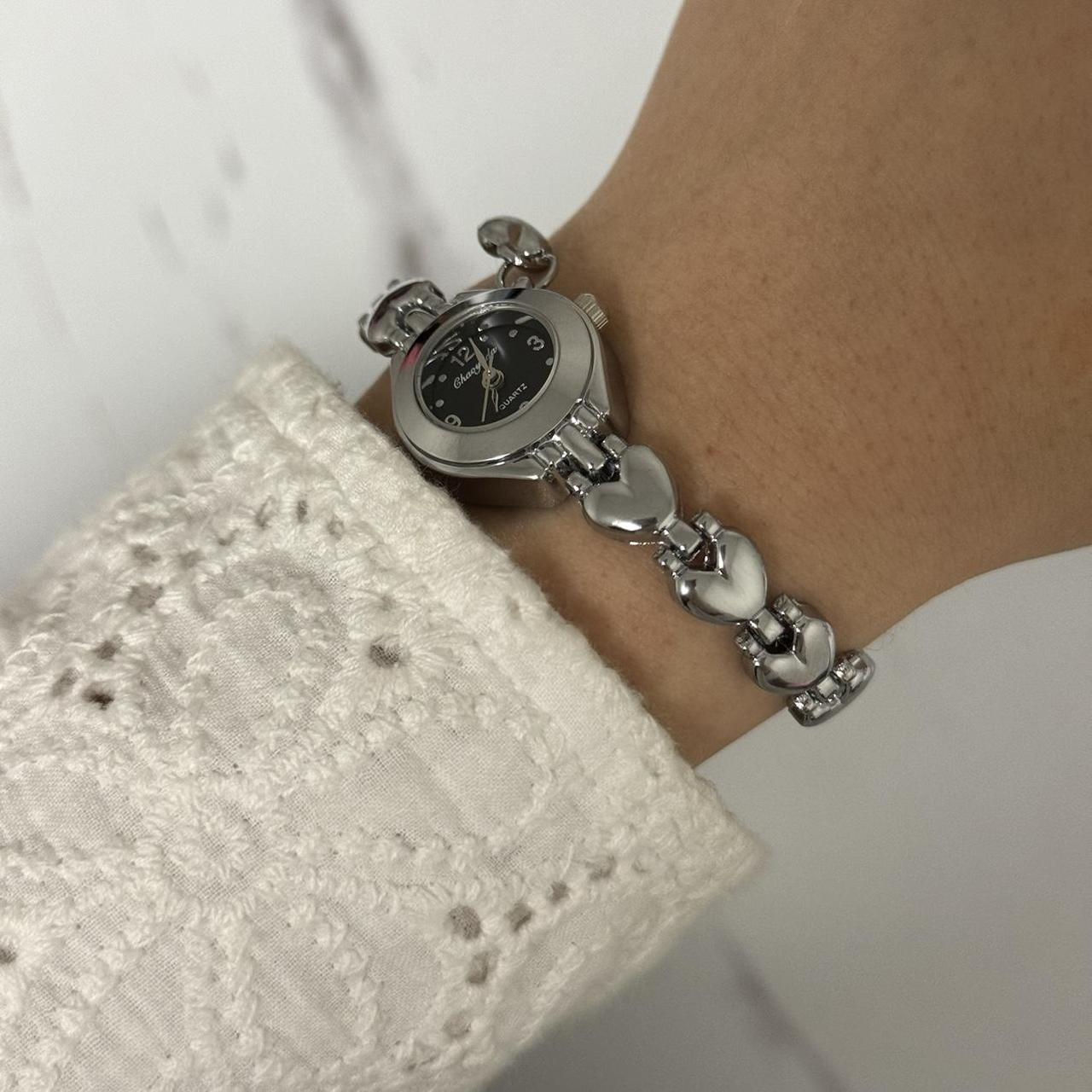 Silver/Black Mini Watch Heart Charm