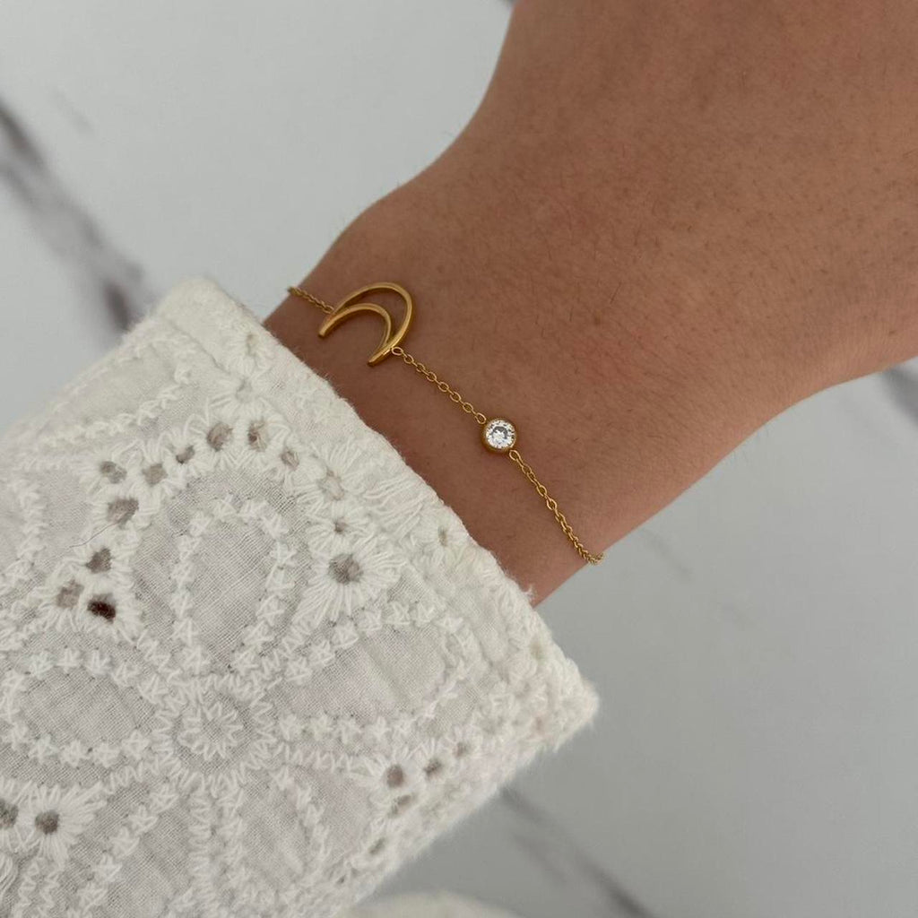 Gold Moon Shape Zircon Stone Bracelet