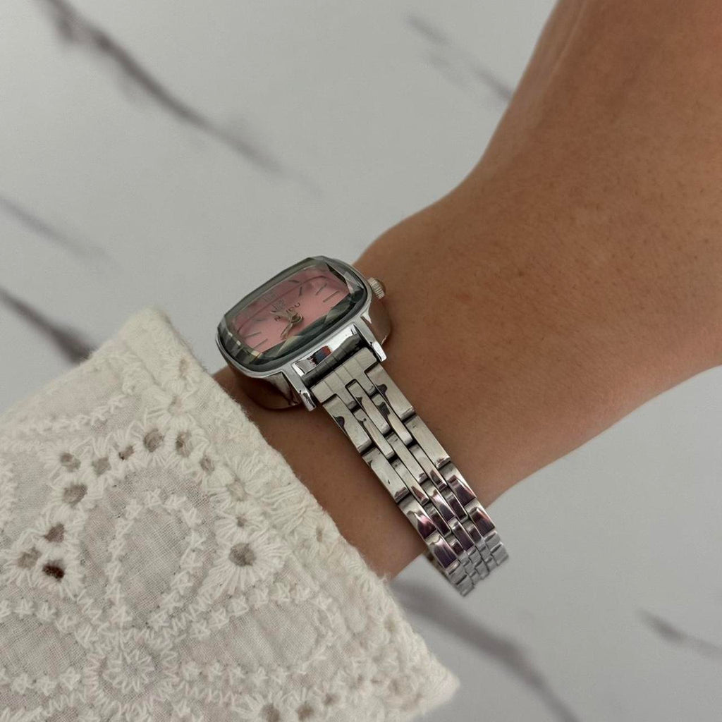 Cute ,vintage style , silver / pink watch bracelet