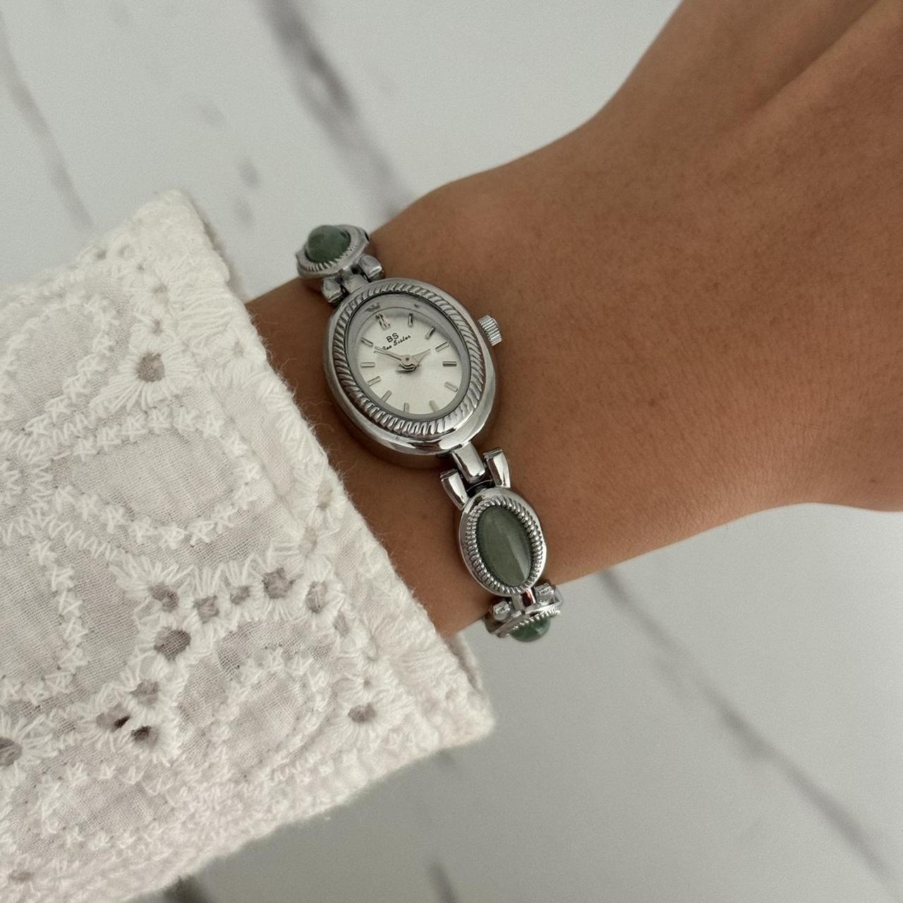 Silver/Green Watch Bracelet