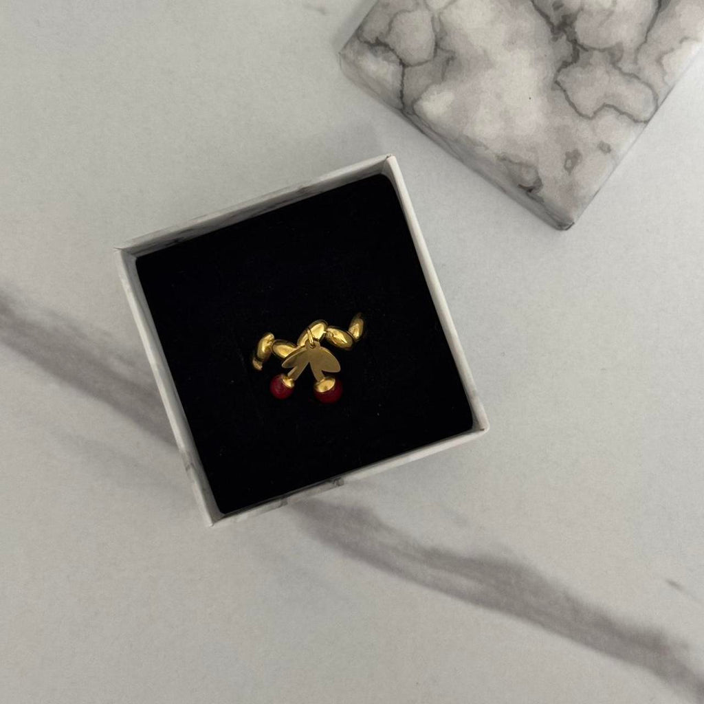 Vintage Vibe Gold Red Cherry Charm Ring