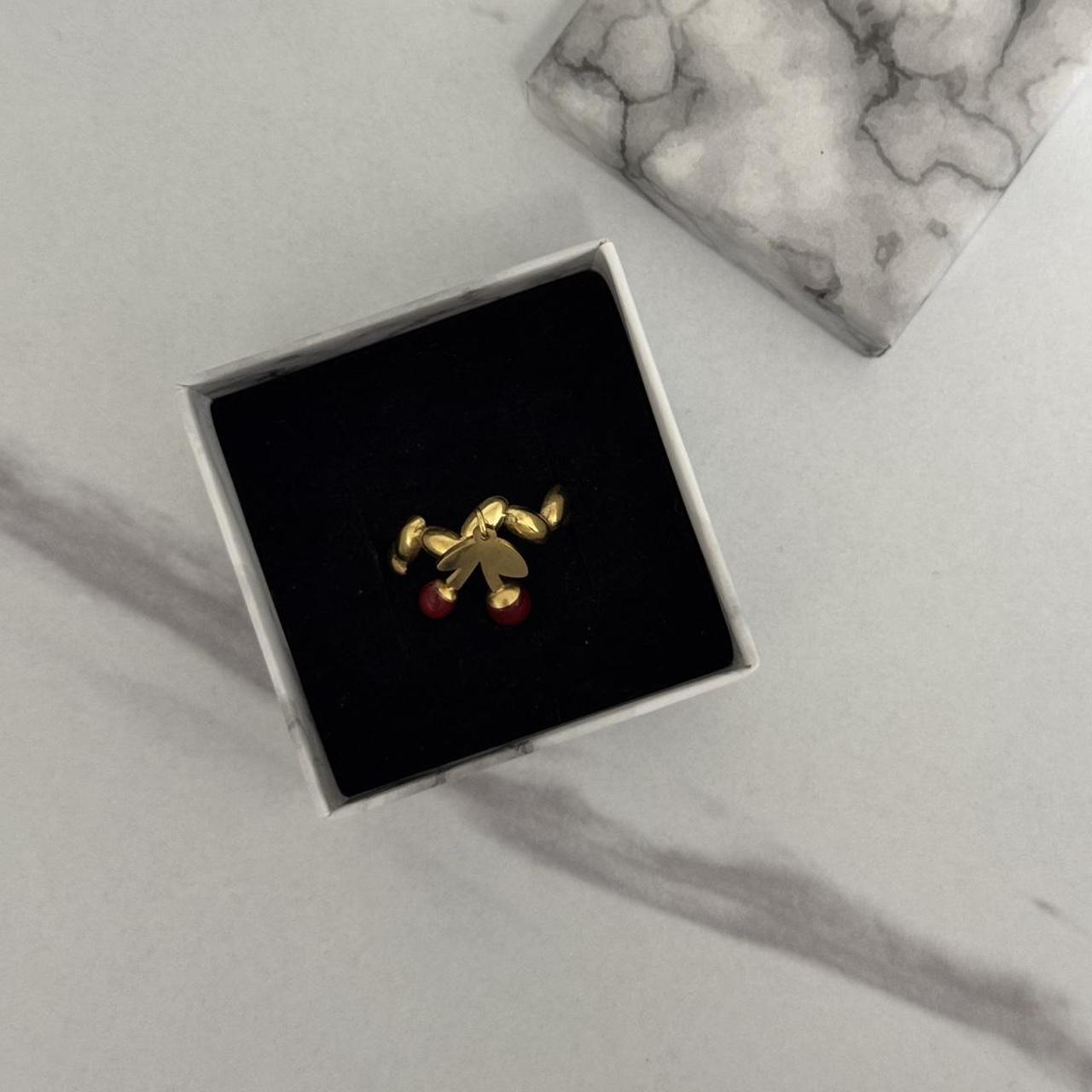 Vintage Vibe Gold Red Cherry Charm Ring