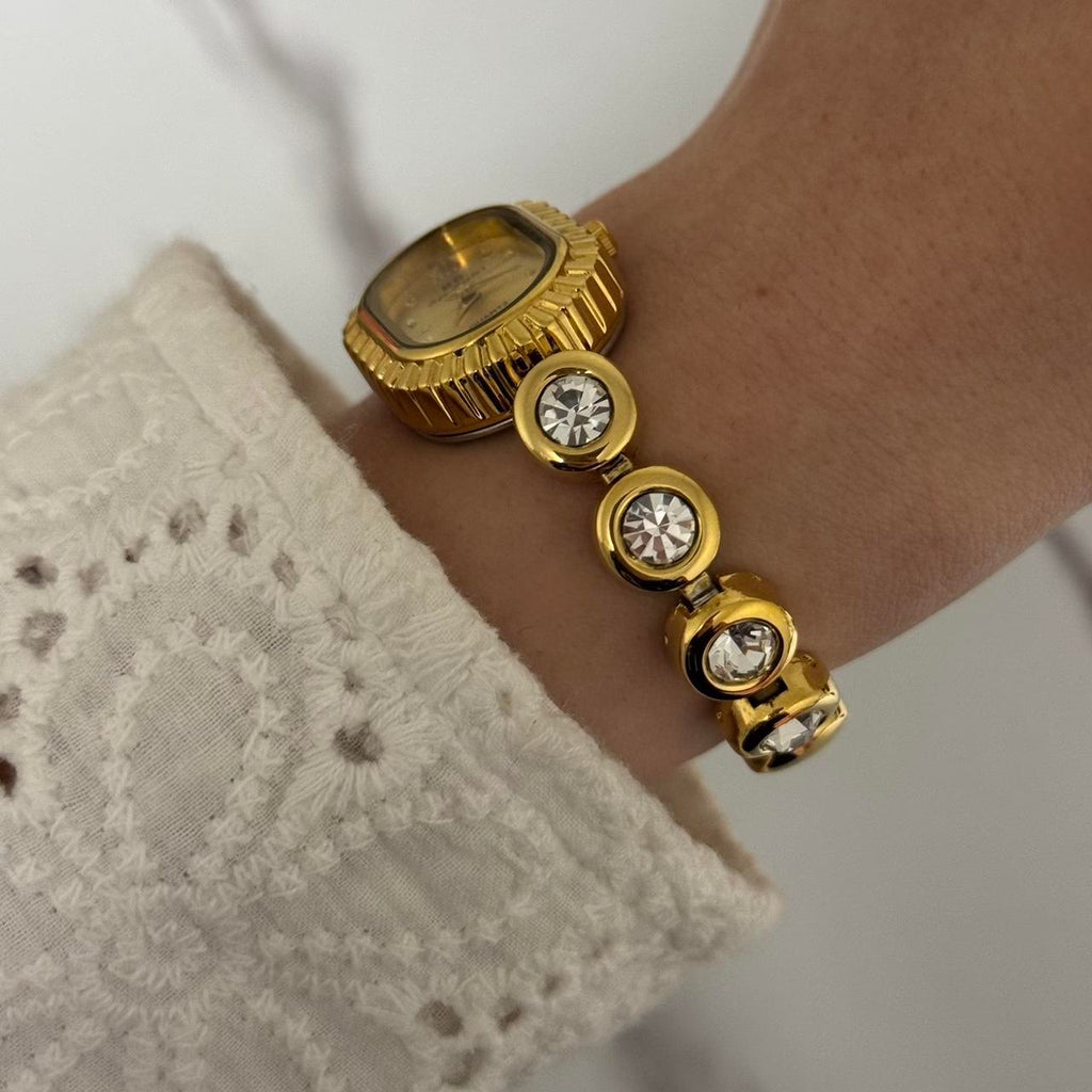 Gold Watch Bracelet Zircon Stones