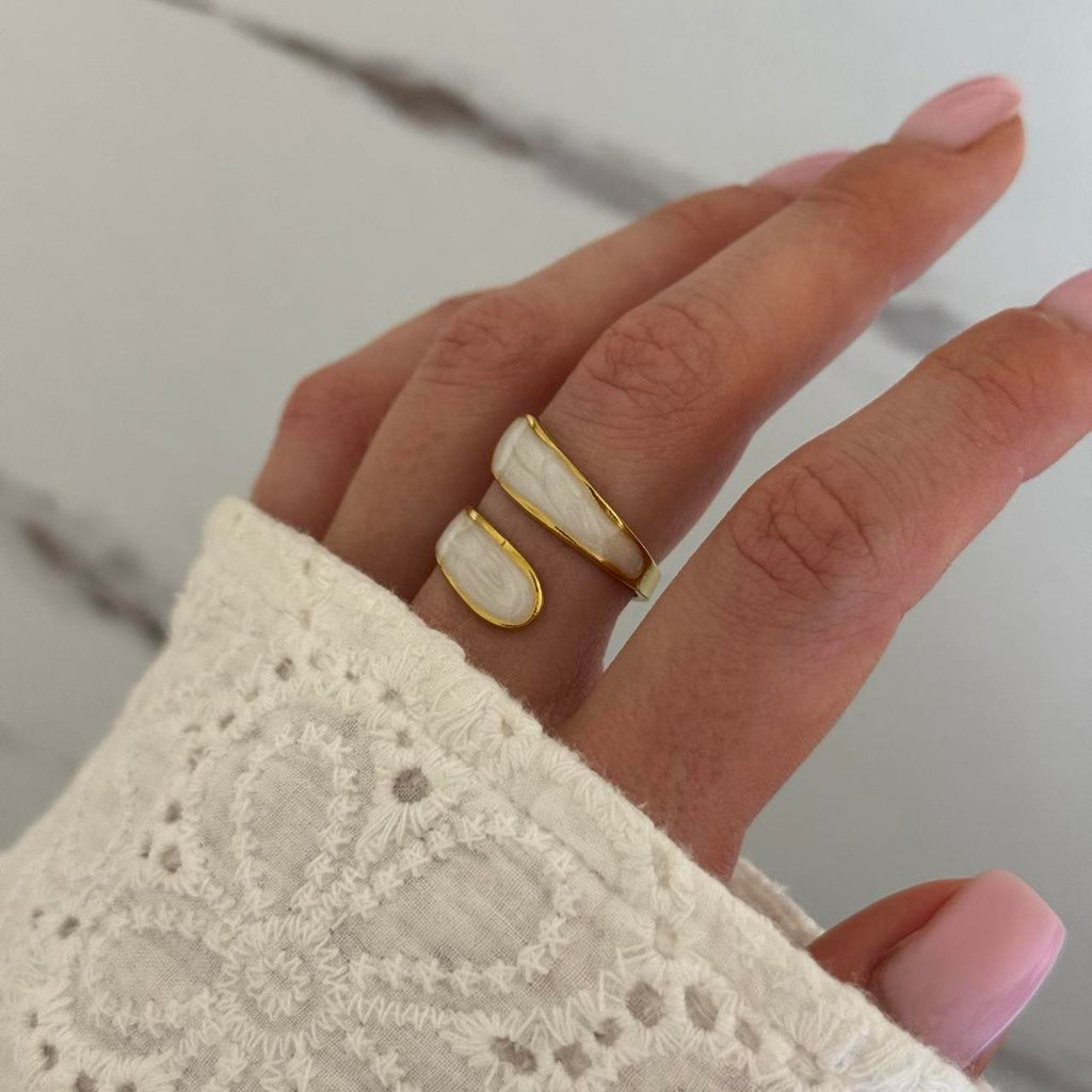 Gold White Drop Ring