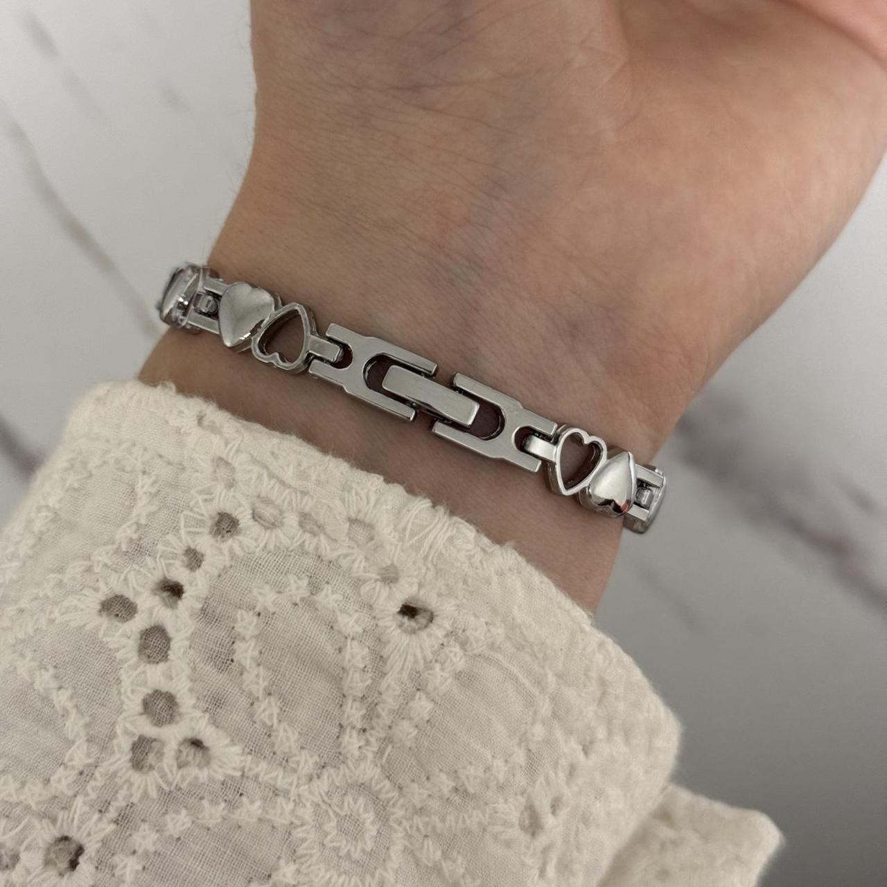 Silver/White Mini Watch Heart Charm