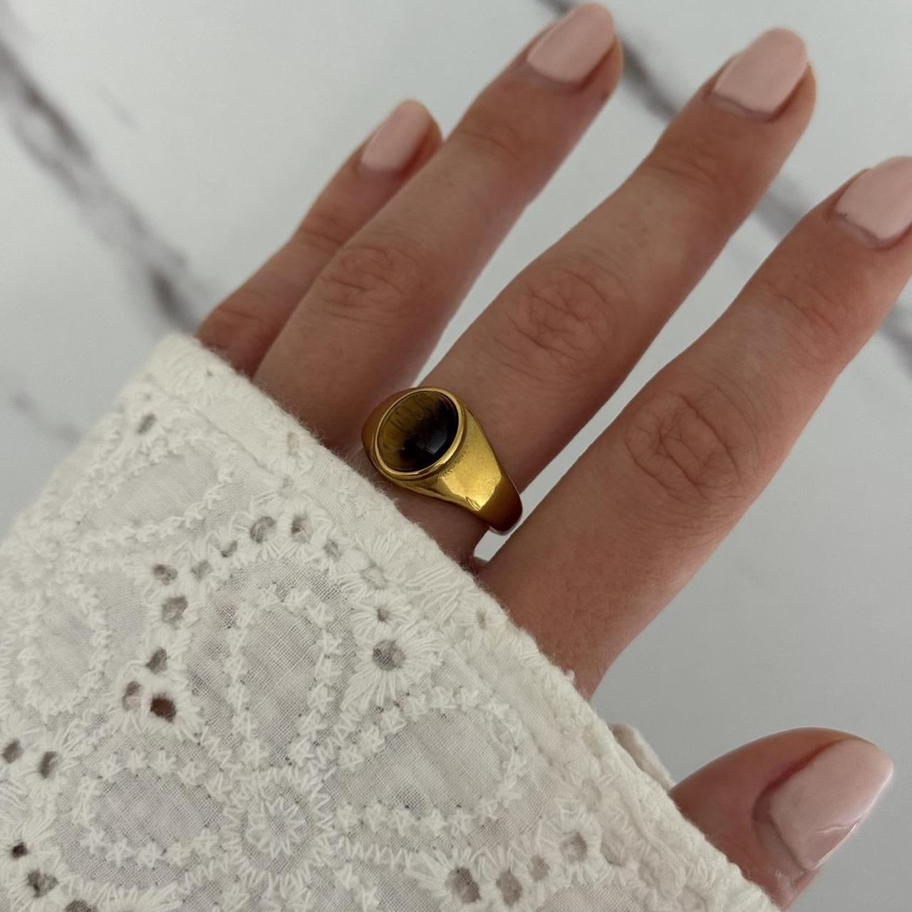 Gold Ring Brown Tiger Stone