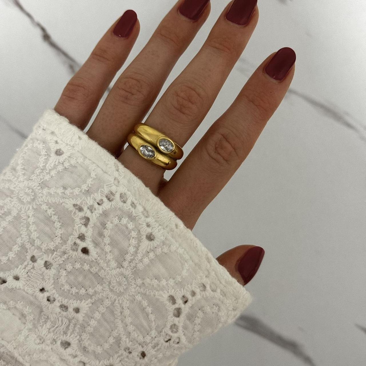 Vintage inspired Gold Double Ring Zircon Stone