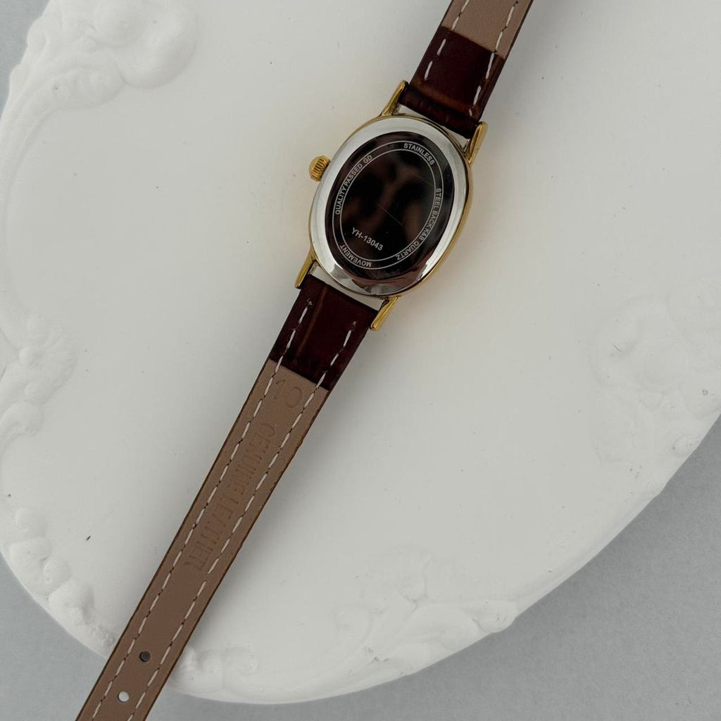 Watch Gold Brown Leather Strap