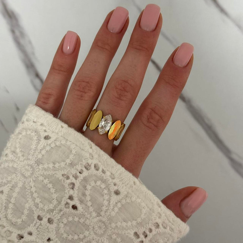 Gold Zircon Stone Solitaire Ring