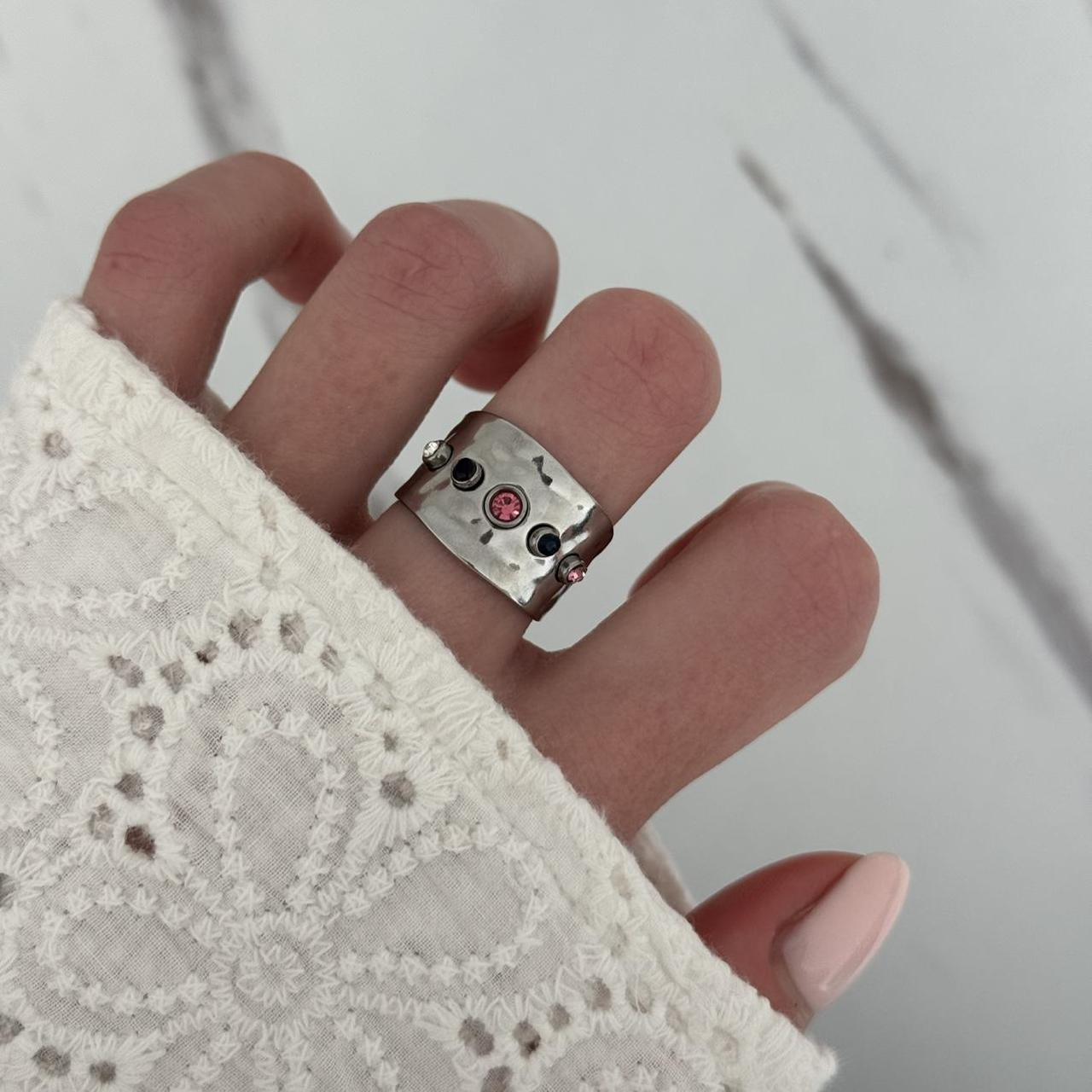 Wide Silver Multicoloured Zirconium Stones Ring