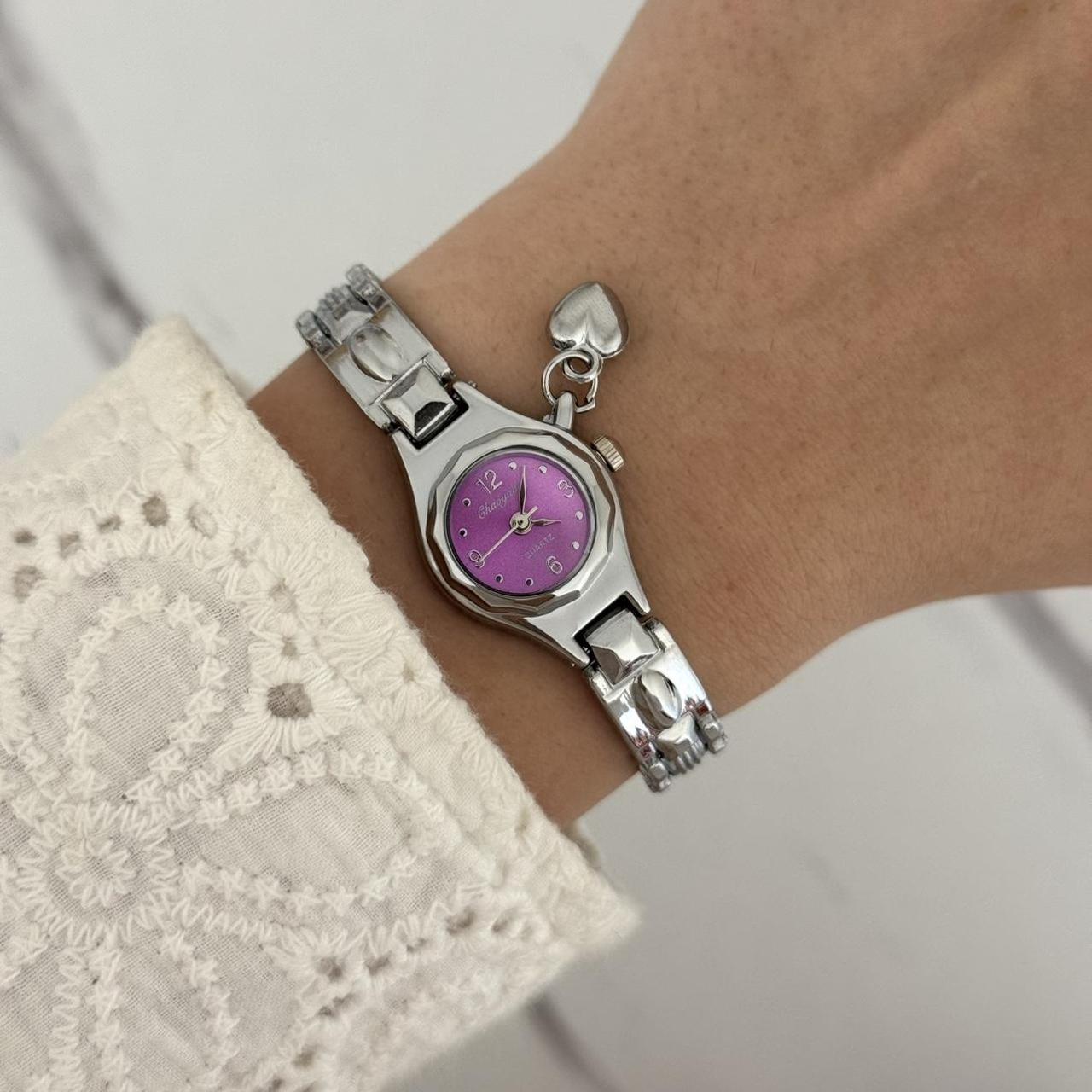 Silver/Purple mini Watch Heart Charm