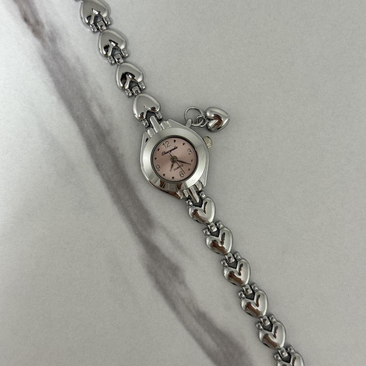 Silver/Pink Mini Watch Heart Charm