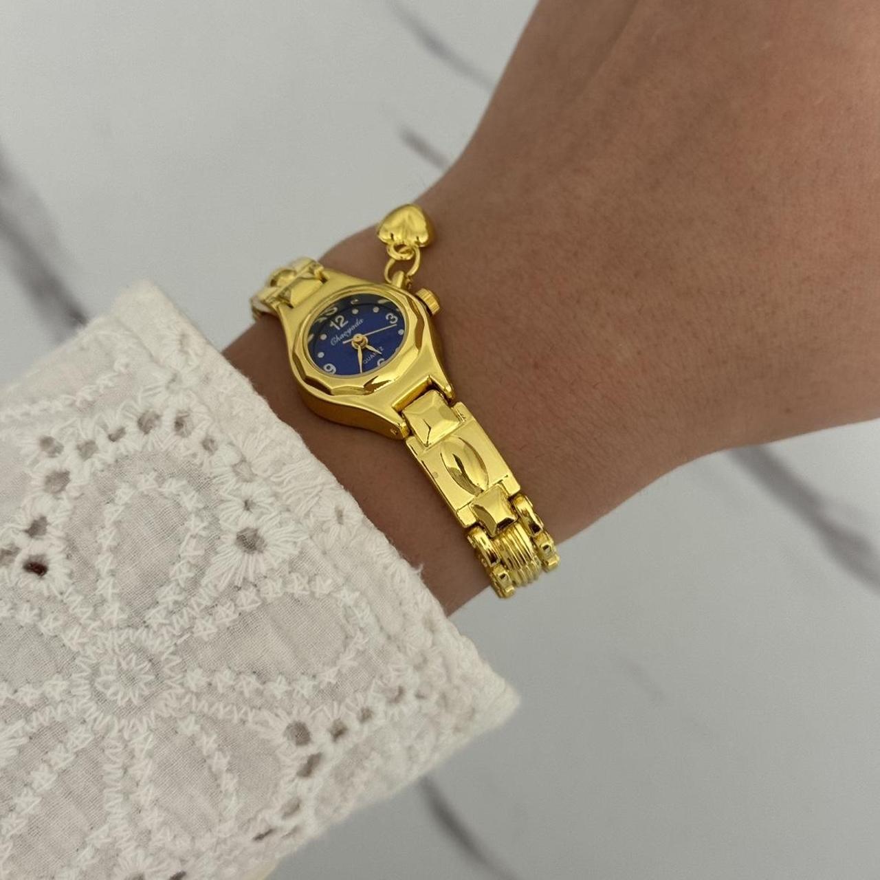 Gold/Blue Mini Watch Heart Charm