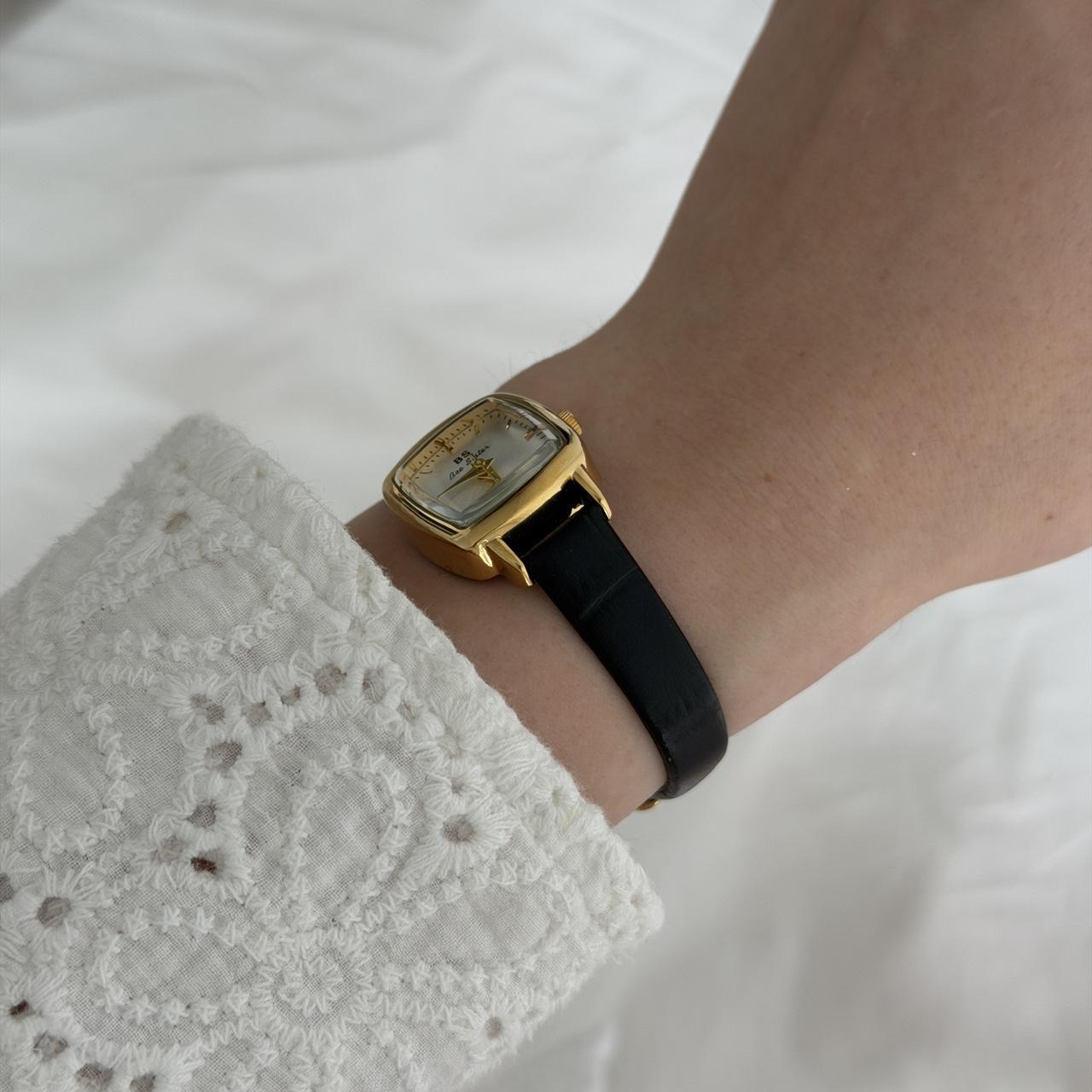 Gold/White Square Watch Leather Band