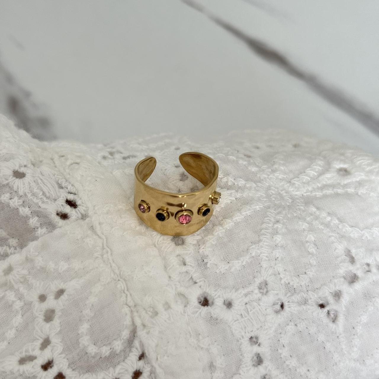 Wide Gold Multicolour Zirconium Stones Ring